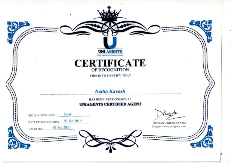 گواهی عضویت طلایی در پلتفرم uniagents